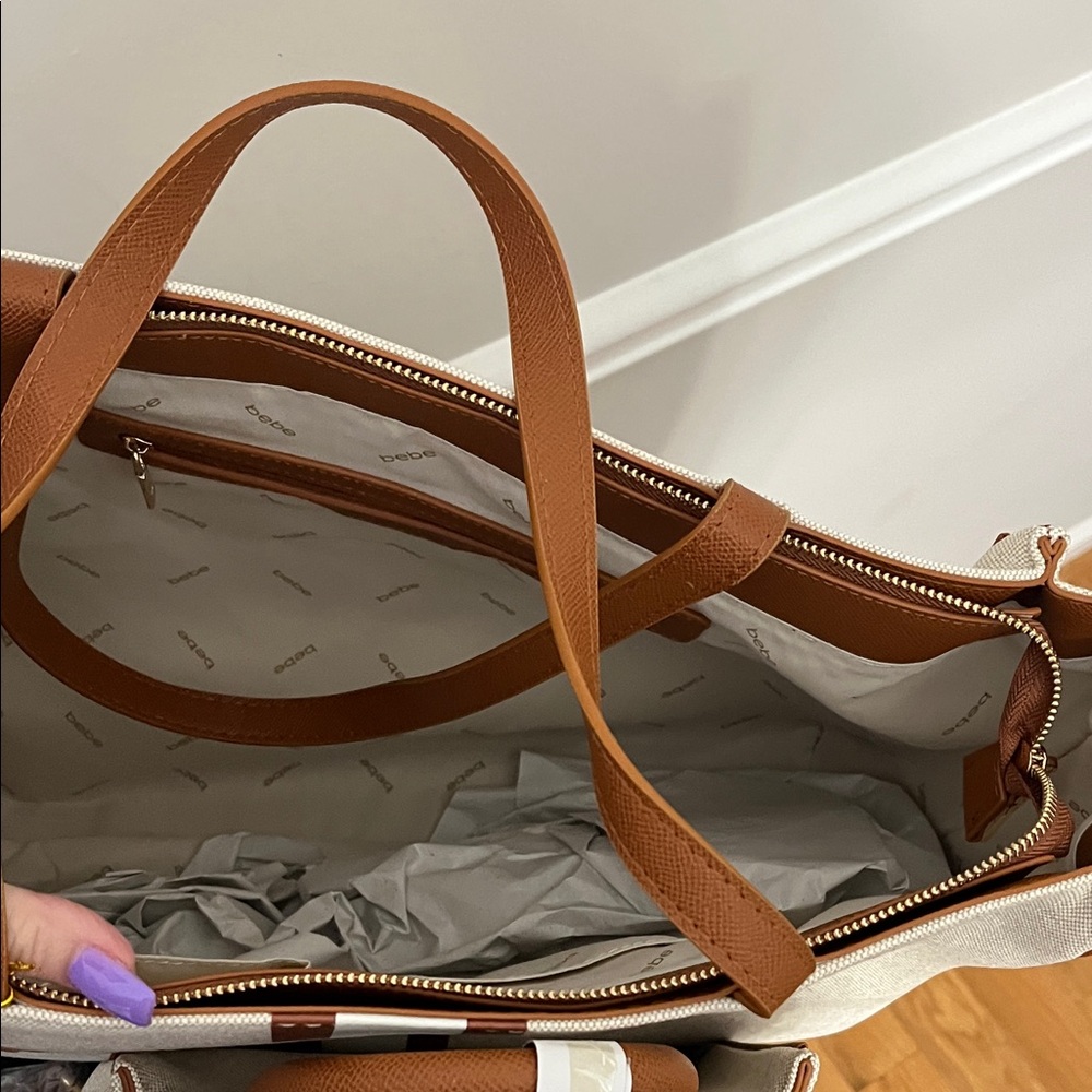 Bebe Beige and Caramel Brown Women's Tote and Handbag Set - Picture 5 of 6